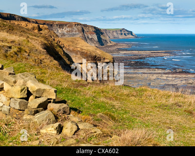 Blick nach Norden auf den Klippen zwischen Robin Hoods Bay und Whitby Bestandteil der Cleveland Art auf die North Yorkshire UK Küste Stockfoto