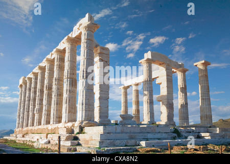 Tempel des Poseidon, 440 v. Chr., am Kap Sounion in der Nähe von Athen, Griechenland. Stockfoto