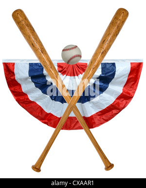 Baseball Schläger Ball und Banner isoliert auf weißem Hintergrund Stockfoto