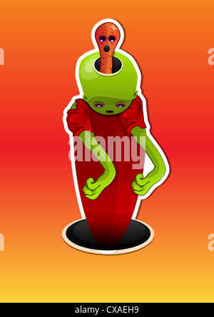 Außerirdischen Wesen, grün, Wurm Kopf, roten Kleid, Vektor-illustration Stockfoto