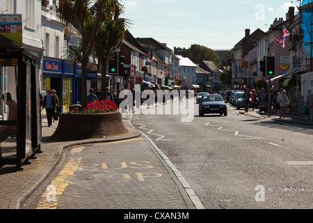 Christchurch High Street am Samstag Mittag am Ende des Sommers. Stockfoto