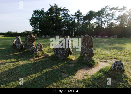 Rollright Stones, ein neolithischen standing Stone circle aus der Zeit um 2500BC, an der Grenze von Oxfordshire Warwickshire, England Stockfoto