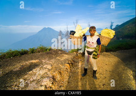 Porträt von Schwefel Bergmann am Kawah Ijen, Java, Indonesien, Südostasien, Asien Stockfoto