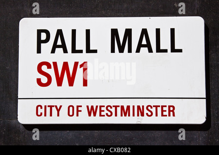 Pall Mall SW1 Straßenschild Stockfoto