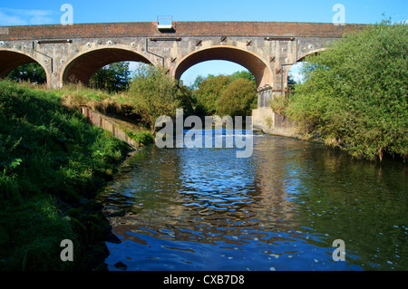 UK, South Yorkshire, Bolton auf Dearne, Eisenbahnbrücke über den Fluss Dearne Stockfoto