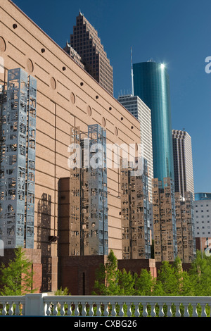 GUS WORTHAM THEATER CENTER © MORRIS ARCHITECTS (1987) SESQUICENTENNIAL PARK DOWNTOWN SKYLINE HOUSTON TEXAS USA Stockfoto