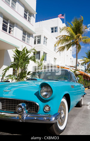 Avalon Hotel und Classic Auto auf South Beach von Miami Beach, Florida, Vereinigte Staaten von Amerika, Nordamerika Stockfoto