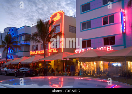 Hotels am Ocean Drive, South Beach von Miami Beach, Florida, Vereinigte Staaten von Amerika, Nordamerika Stockfoto