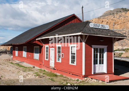 Historisches Gold Hill Bahnhof außerhalb von Virginia City, Nevada, Vereinigte Staaten von Amerika, Nordamerika Stockfoto