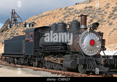 Alte Dampflok an historischen Gold Hill Bahnhof außerhalb von Virginia City, Nevada, Vereinigte Staaten von Amerika, Nordamerika Stockfoto