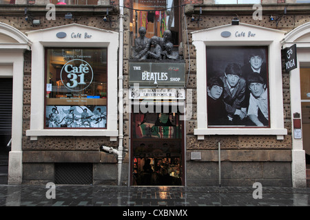 Beatles-Shop, Mathew Street, Liverpool, Merseyside, England, Vereinigtes Königreich, Europa Stockfoto