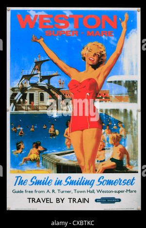 Vintage große Western Eisenbahn Werbung Plakat Förderung von Weston-Super-Mare Stockfoto