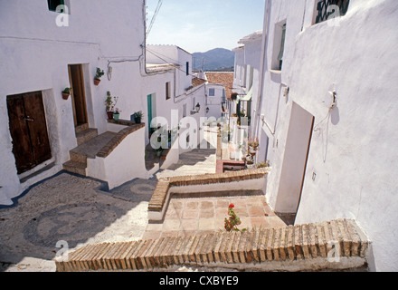 Typische Straße Frigiliana Axarquia Malaga Andalusien Spanien Stockfoto