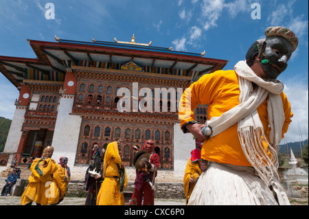 Traditionelle buddhistische Festival in Ura, Bumthang, Bhutan, Asien Stockfoto