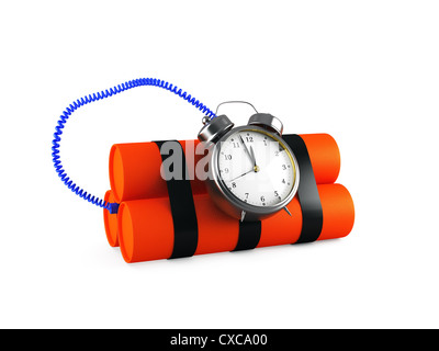 Zeitbombe gemacht von Dynamit isoliert auf weißem 3d Rendern Stockfoto