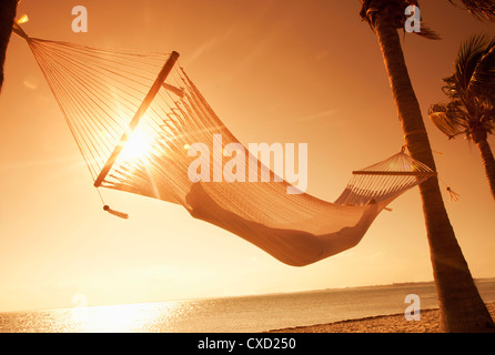 Frau in einer Hängematte am Strand, Florida, Vereinigte Staaten von Amerika, Nordamerika Stockfoto