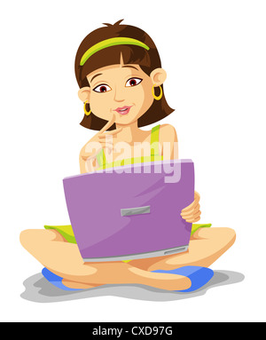 Bildung zeigt eine Mädchen mit einem Notebook-Computer, Vektor-illustration Stockfoto