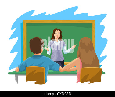 Bildung zeigt eine Lehrerin anweisen, ein Junge und ein Mädchen, Vektor-illustration Stockfoto