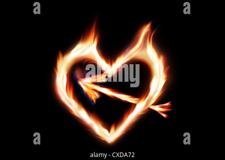 Flammendes Herz Des Feuers Symbol Der Leidenschaftlichen Liebe Stockfotografie Alamy