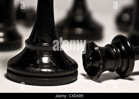 Nahaufnahme Foto aus alten ungenutzten Schachfiguren Stockfoto