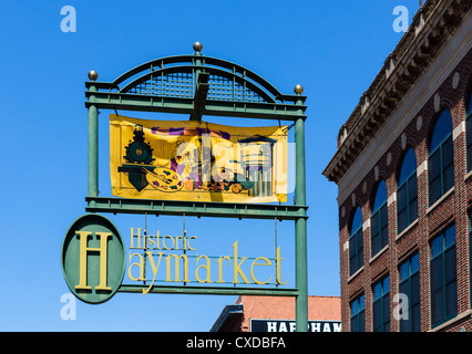 Zeichen für die Altstadt Haymarket, Lincoln, Nebraska, USA Stockfoto