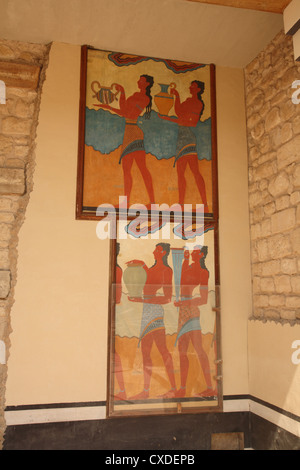 Korridor der Prozession Fresko, südlichen Propylon minoische Palast von Knossos auf Kreta, Kykladen, Griechenland Stockfoto