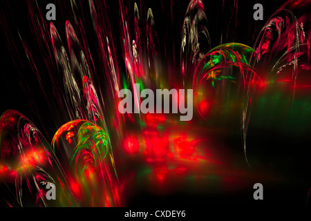 Abstrakte psychedelische Fraktale Flamme mit schwarzem Hintergrund. Stockfoto