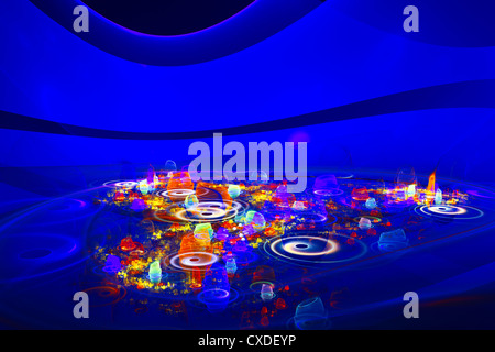 Computergenerierte blaue abstrakte Fraktal Flamme auf schwarzem Hintergrund. Stockfoto