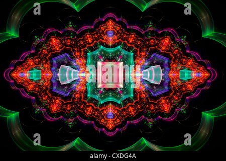 Computergenerierte 3D rot grün Fractal Flamme moderner Kunst. Stockfoto