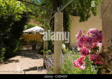 Rosengarten und Pergola im Garten der Provence-Landhaus Stockfoto