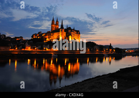 Albrechtsburg in Meißen, Sachsen, Deutschland, Nachtaufnahme Stockfoto