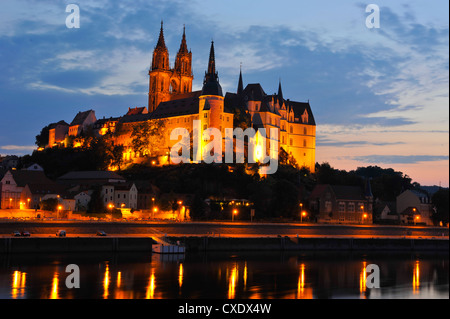 Albrechtsburg in Meißen, Sachsen, Deutschland, Nachtaufnahme Stockfoto