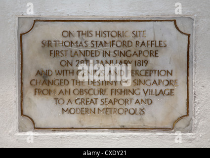 Singapur, Plaque Stadtgruender Sir Thomas Stamford Raffles Stockfoto