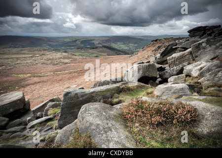 Higger Tor in Richtung Hathersage, Peak District National Park, Derbyshire, England Stockfoto