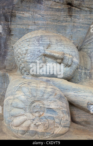 Liegender Buddha in Nirvana, Felsentempel Gal Vihara, Polonnaruwa, Sri Lanka, Asien Stockfoto