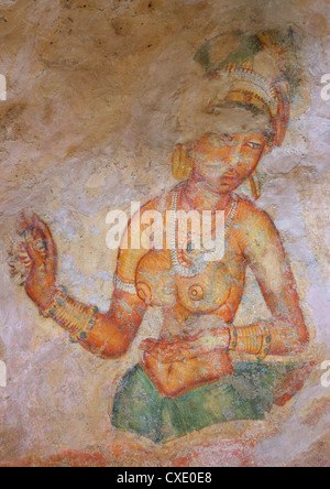 Sigiriya Jungfrauen oder Cloud Jungfrauen, Fresken 5. Jahrhundert n. Chr., Felsenfestung Sigiriya Löwe, Sigiriya, Sri Lanka, Asien Stockfoto