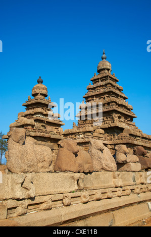 Shore Tempel, Mamallapuram (Mahabalipuram), UNESCO-Weltkulturerbe, Tamil Nadu, Indien, Asien Stockfoto