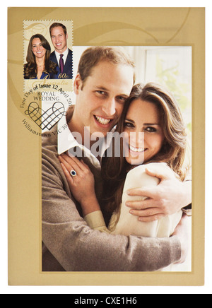 Postkarte und Briefmarke gedruckt in Australien zeigt Prinz William und Kate Middleton, Herzog und Herzogin von Cambridge, ca. 2 Stockfoto