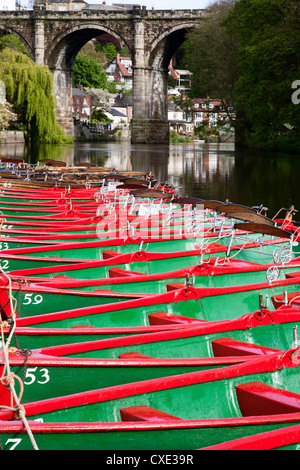 Ruderboote auf der Fluß Nidd, Knaresborough, North Yorkshire, England Stockfoto