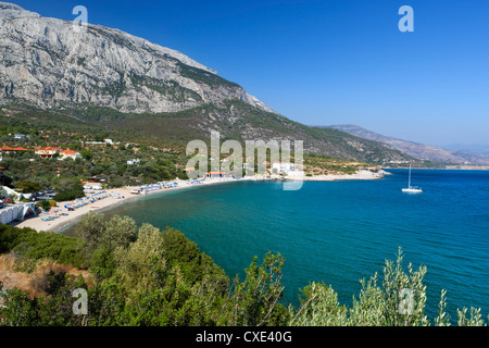 Limnionas Strand und Mount Kerketeas, Samos, Ägäische Inseln, Griechenland, Europa Stockfoto