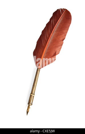 Antike Feder Stift isoliert auf weißem Hintergrund mit Beschneidungspfad Stockfoto