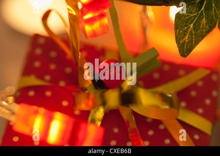 Weihnachtsgeschenk mit Marienkäfer dekoriert Stockfoto