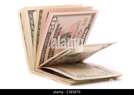 Stapel von Dollar auf dem weißen isoliert Stockfoto