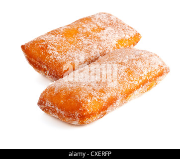 zwei Krapfen in Puderzucker Stockfoto