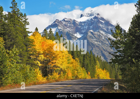 Herbst in Kanada. Abrupt biegt die Straße Stockfoto