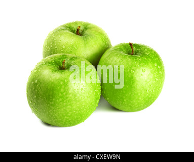 drei grüne Äpfel Stockfoto