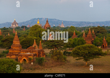 Blick auf die Ebene von BAGAN im Morgengrauen - BAGAN, MYANMAR Stockfoto