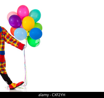 Arm mit einem Bouquet von bunten Luftballons clown Stockfoto