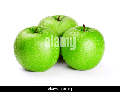drei grüne Äpfel Stockfoto