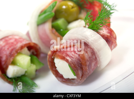 CANape Platte mit Käse, geräucherte Wurst Stockfoto